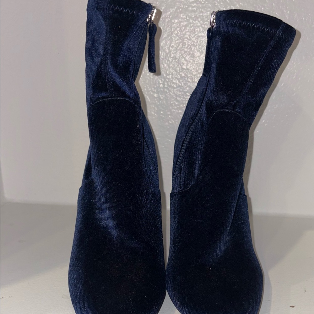 Steve Madden Navy Velvet Block Heel Ankle Boots - Picture 3 of 13